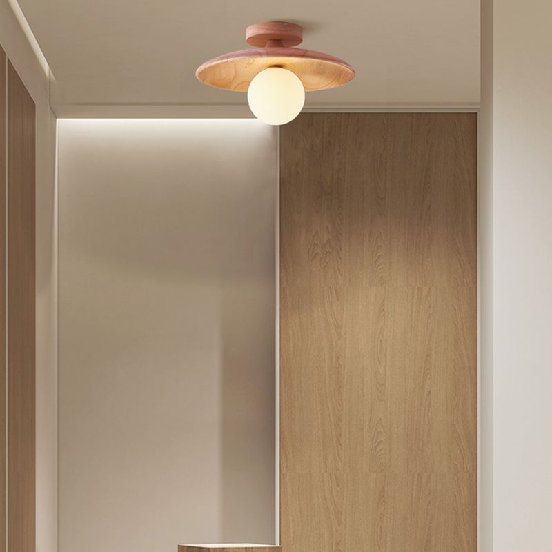 Arisha Modern LED Deckenleuchte Natur/Walnuss, Wohnzimmer, Glas Holz