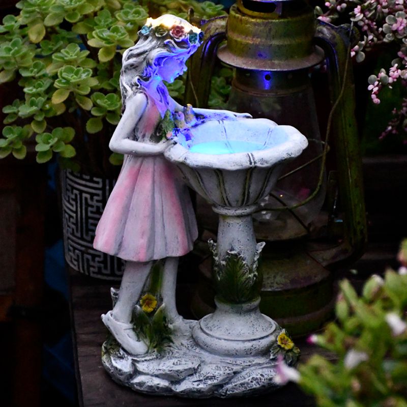 Aria Design LED Außenleuchte Feenmädchen Rosarot Garten Harz Solarenergie