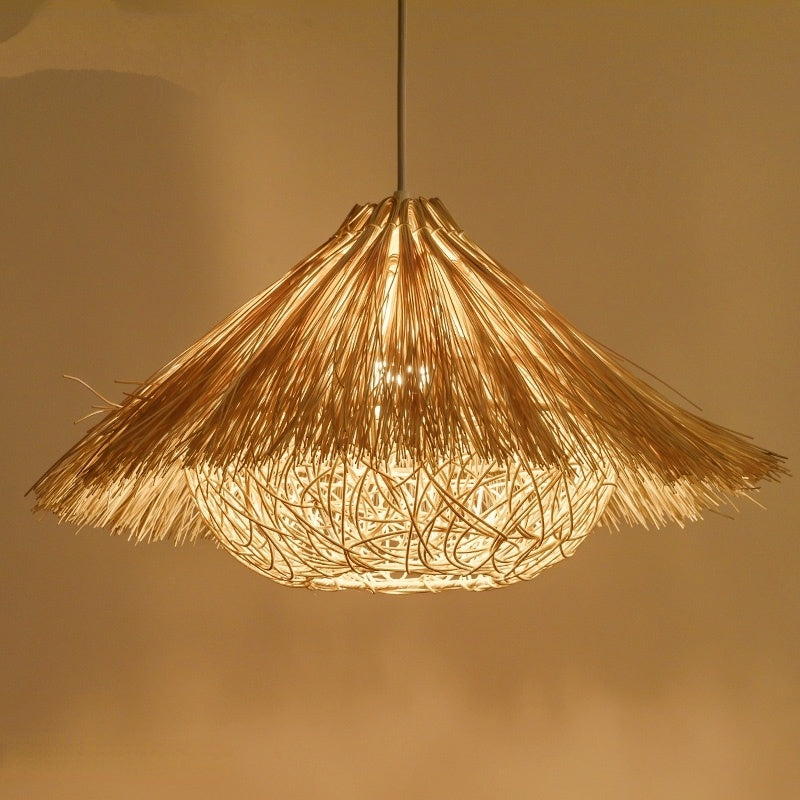 Muto Vintage LED Pendelleuchte Gelb/Braun Wohn/Esszimmer Rattan
