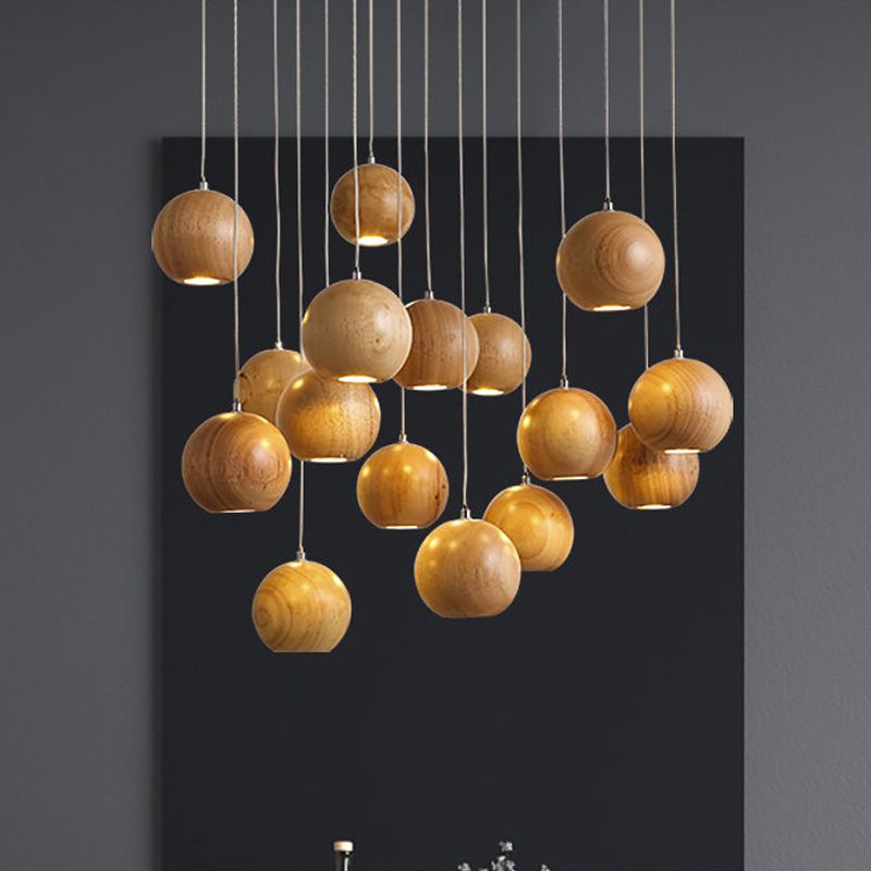 Muto Pendelleuchte Kugel Braun Wohn/Schlaf/Esszimmer Holz Cluster 1/7/10/16-flammig