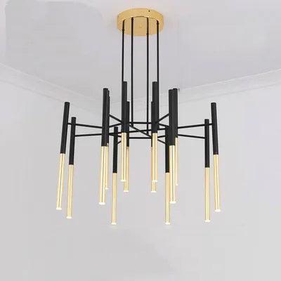 Solara Moderner Kronleuchter Stäbe Schwarz-Gold-Letslighting
