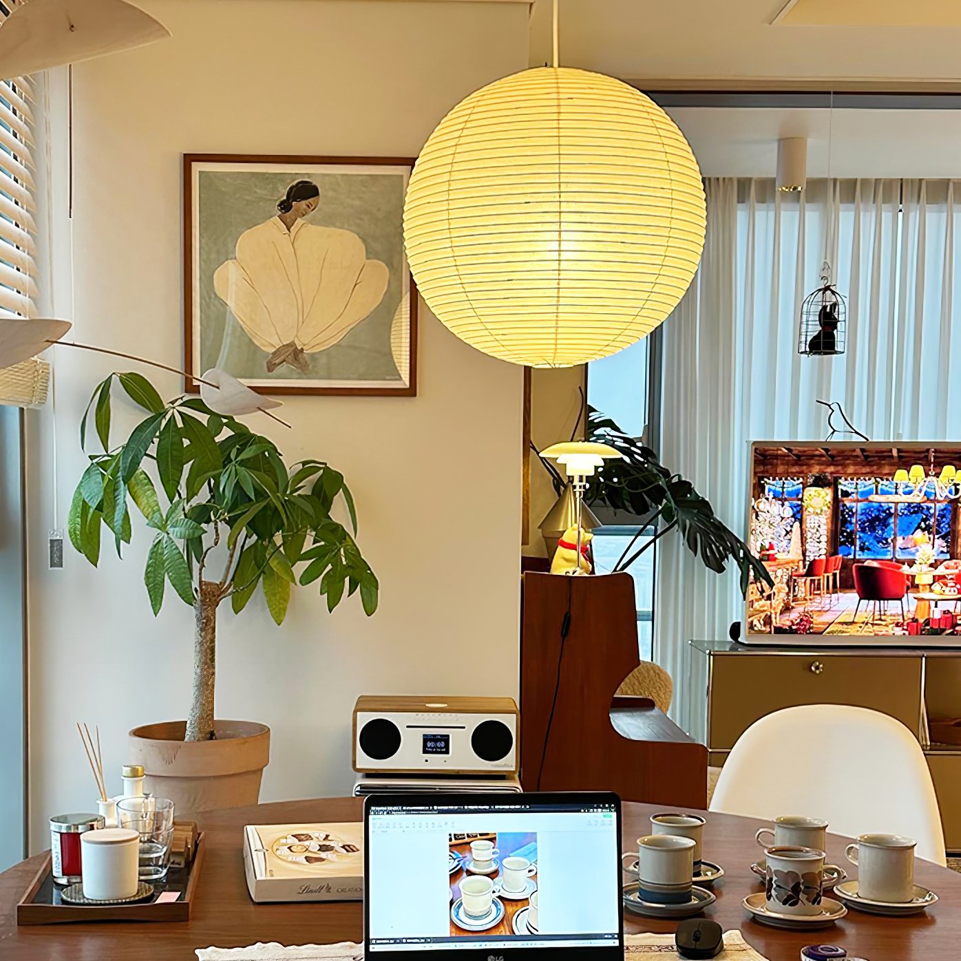 Solara Pendelleuchte Bambus Washi Papier Rund-Letslighting