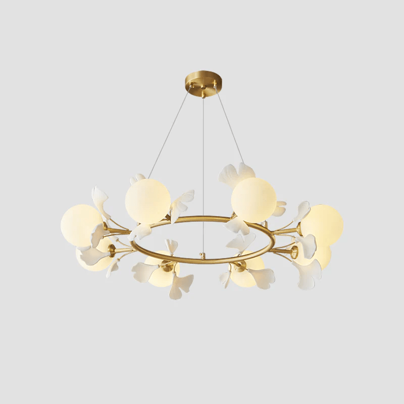 Olivia Keramik Gingko Blume Messing Kronleuchter-Letslighting