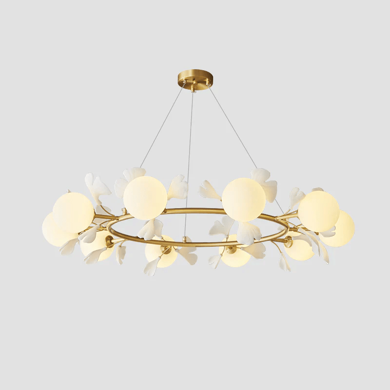 Olivia Keramik Gingko Blume Messing Kronleuchter-Letslighting