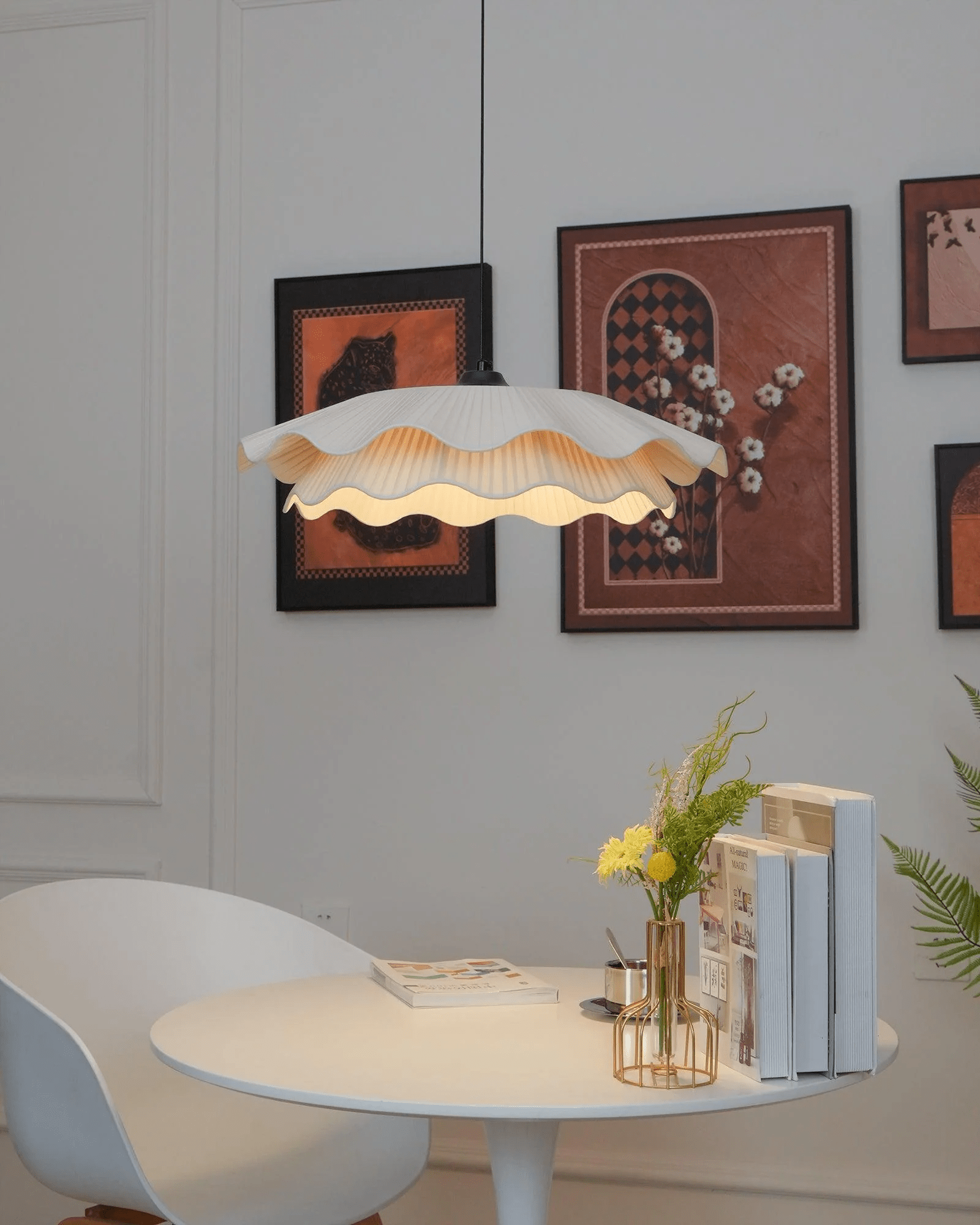 Ellorel Eleganz Welle Messing Stoff Pendelleuchte-Letslighting