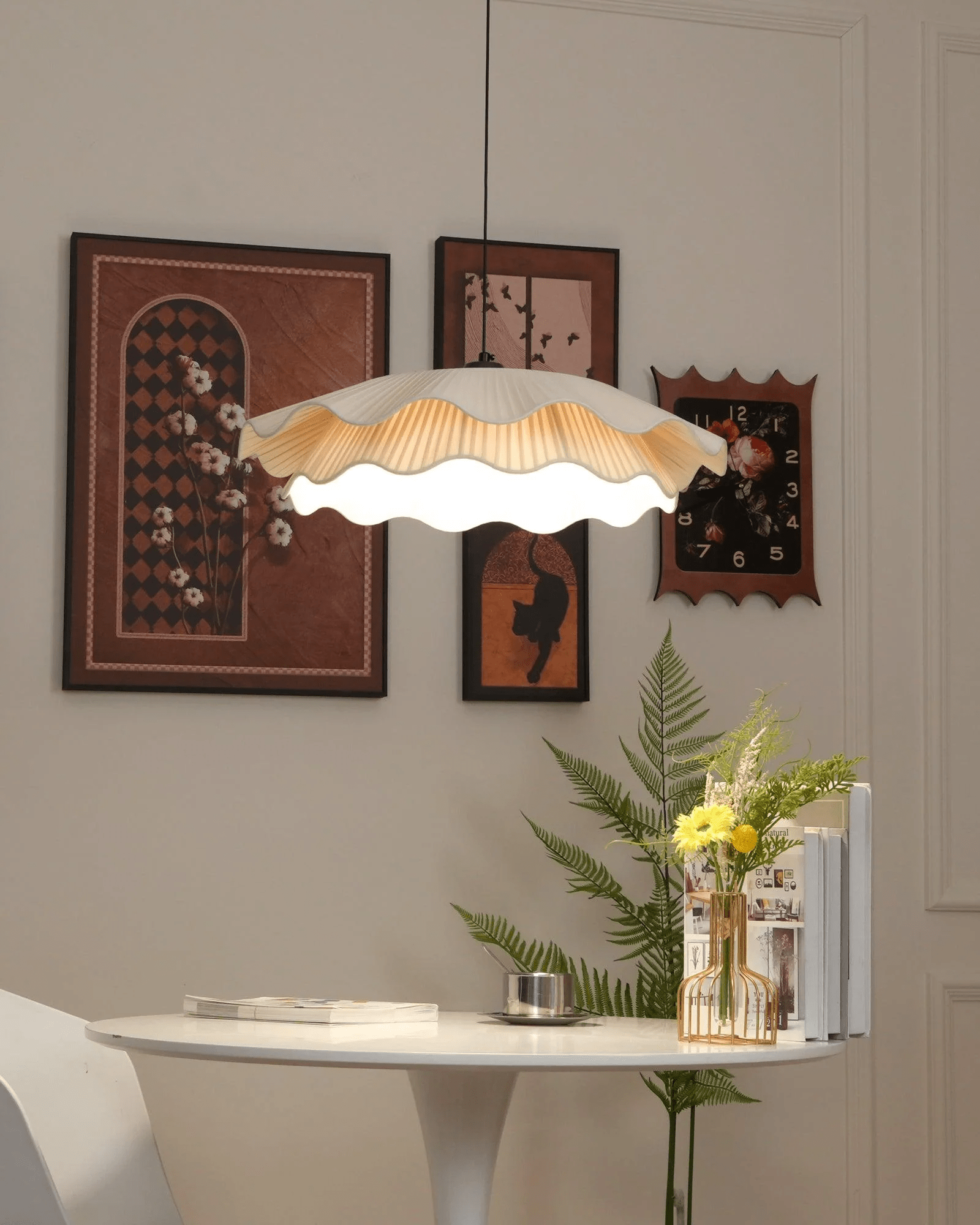 Ellorel Eleganz Welle Messing Stoff Pendelleuchte-Letslighting