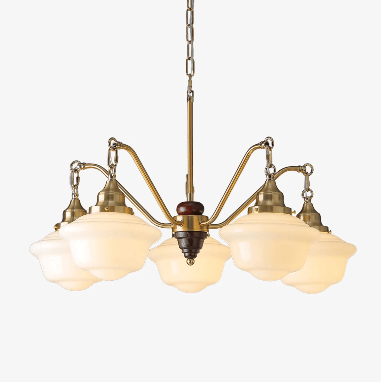 Lustra Kronleuchter Messing Holz Milchglas Klassisch-Letslighting