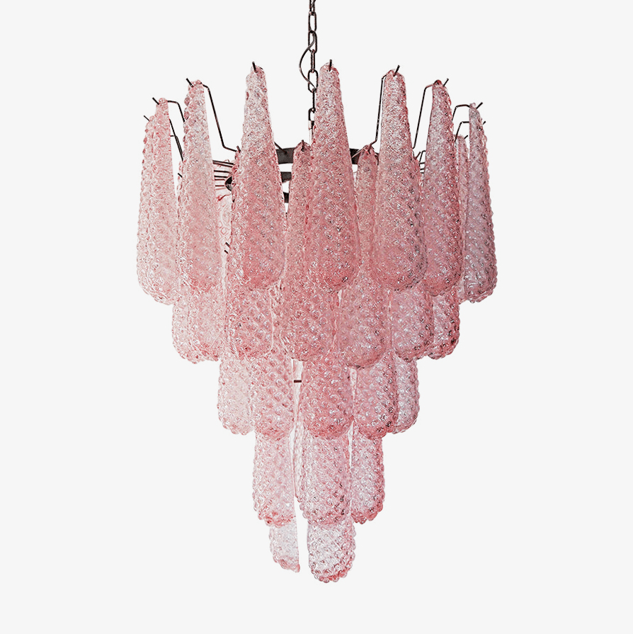 Aurora Chandelier Pink Droplet Murano Glass Diamond Pattern Waterfall - Neutralighting