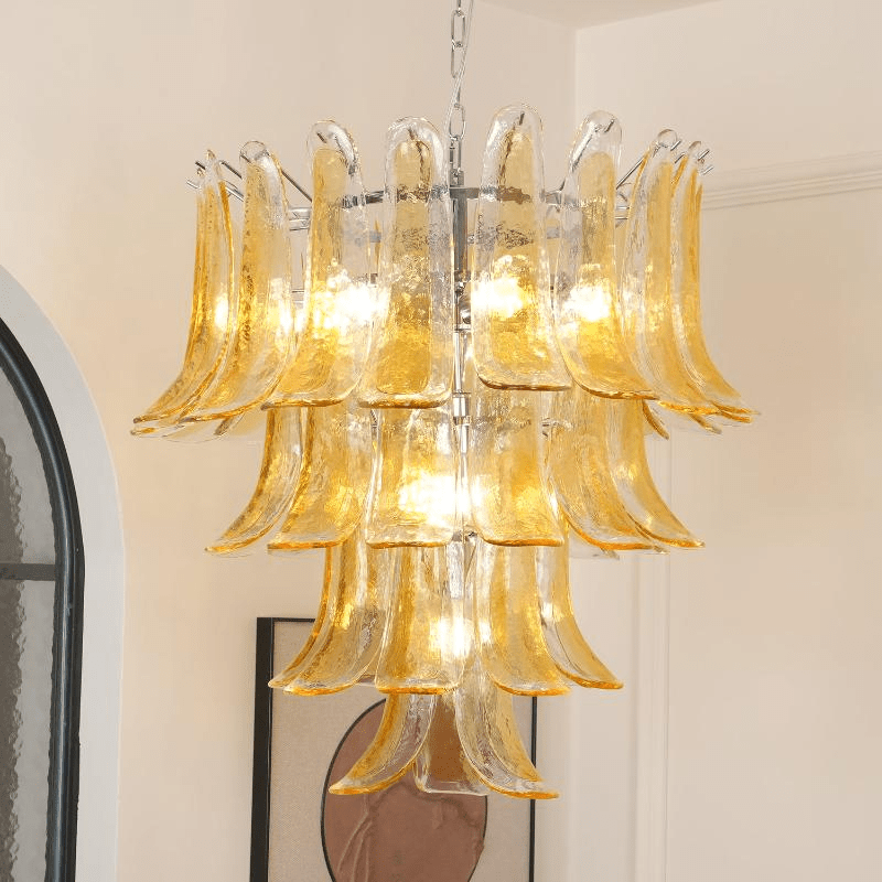 Aurora Chandelier Amber Lily Murano Glass Layered Centerpiece - Neutralighting
