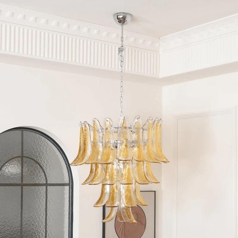 Aurora Chandelier Amber Lily Murano Glass Layered Centerpiece - Neutralighting