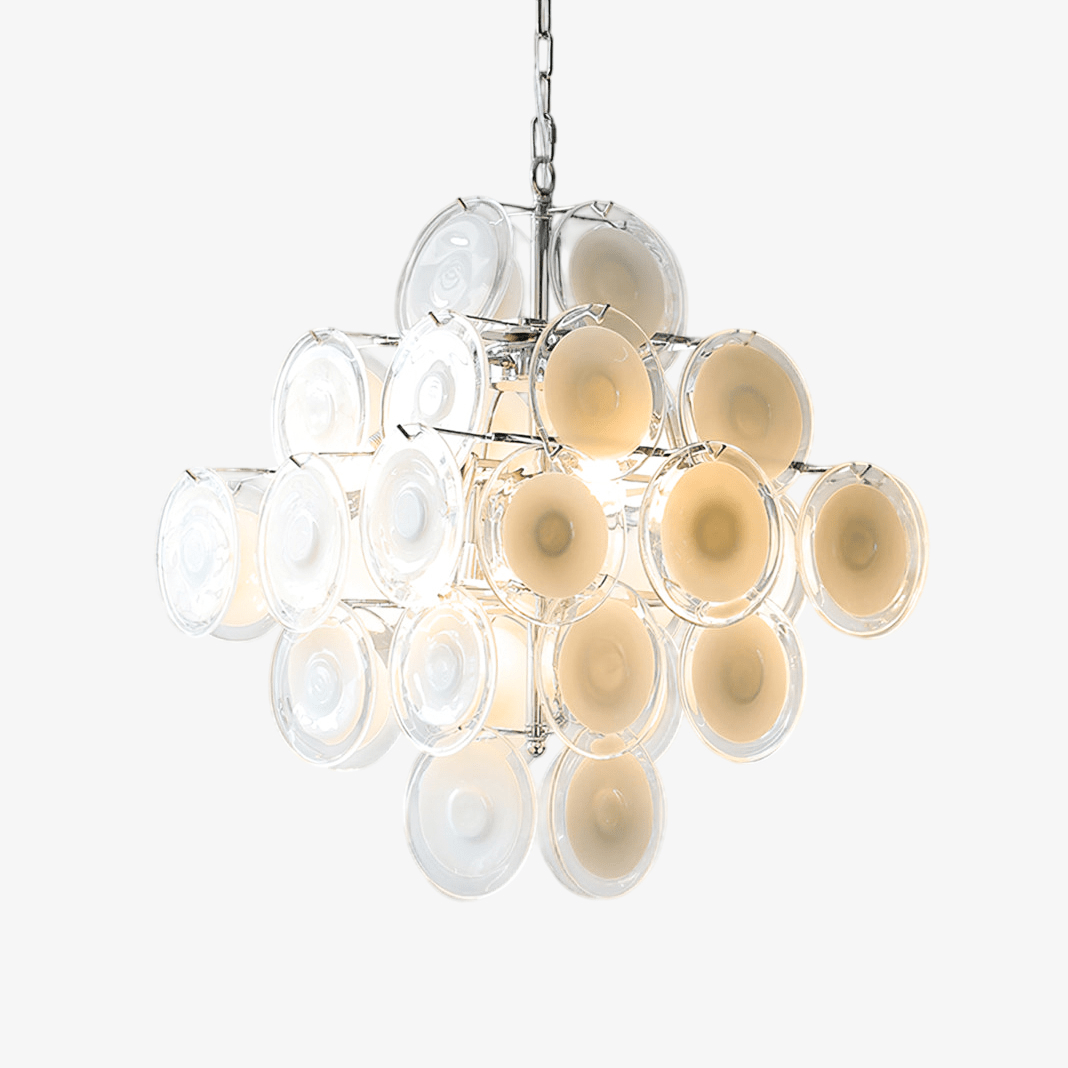 Aurora Chandelier White Murano Glass Discs Cluster - Neutralighting