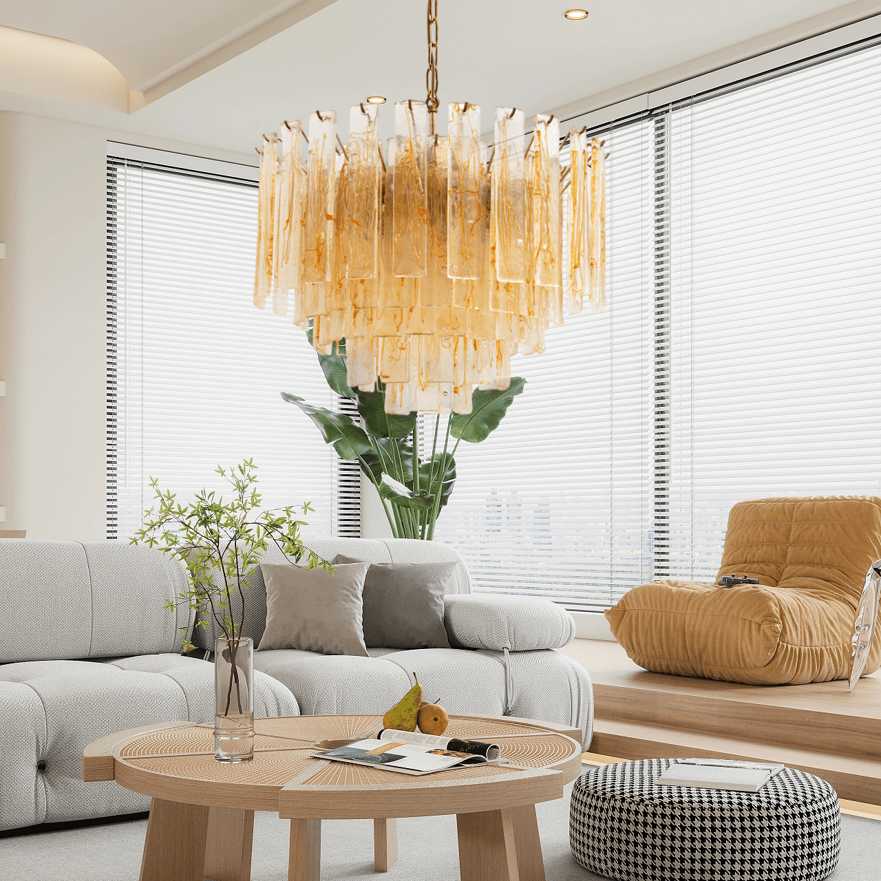 Aurora Chandelier Golden Amber Glass Layered Geometric Luxury - Neutralighting