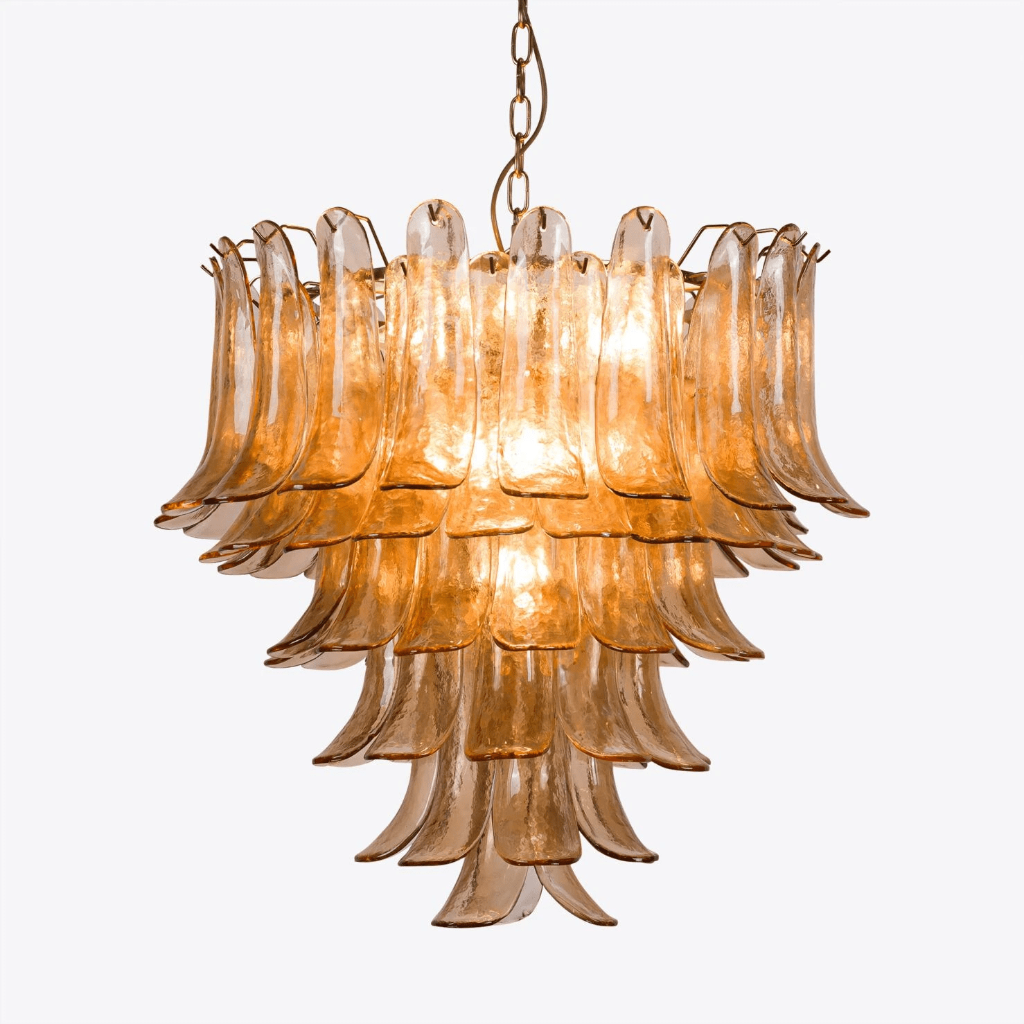 Aurora Chandelier Amber Murano Glass Petal Mid Century - Blowlighting