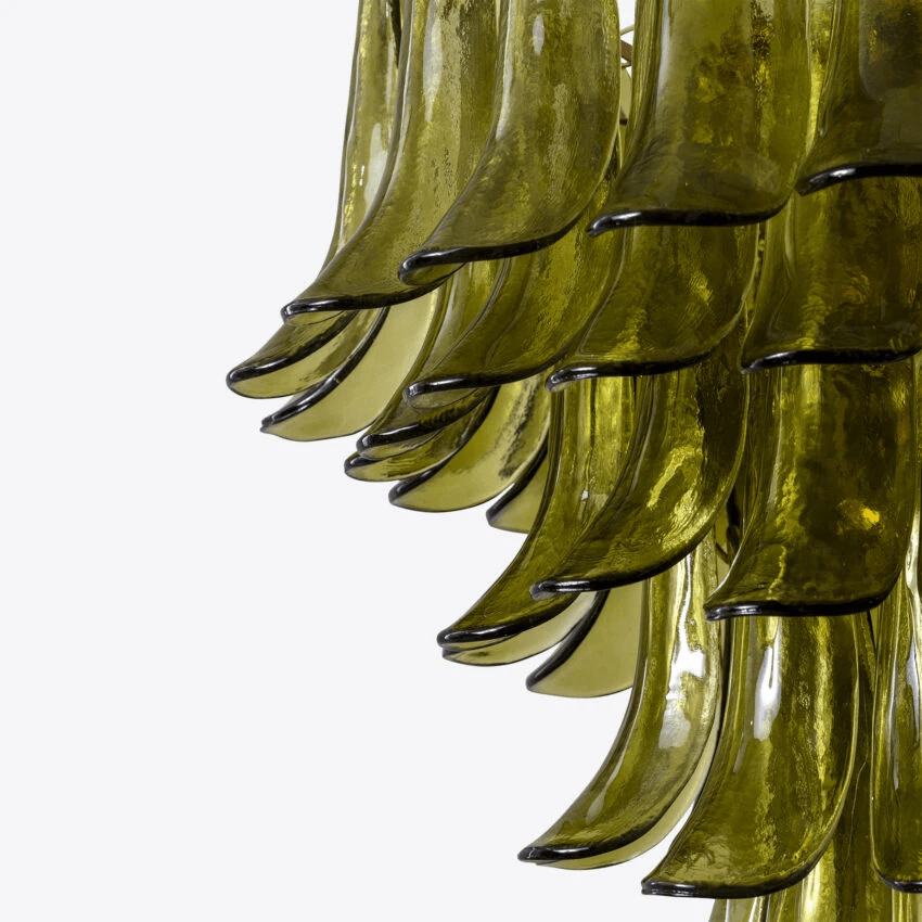 Aurora Chandelier Green Petal Glass Layered Natural - Neutralighting