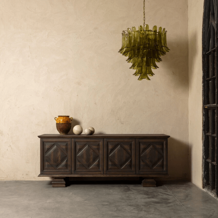 Aurora Chandelier Green Petal Glass Layered Natural - Neutralighting