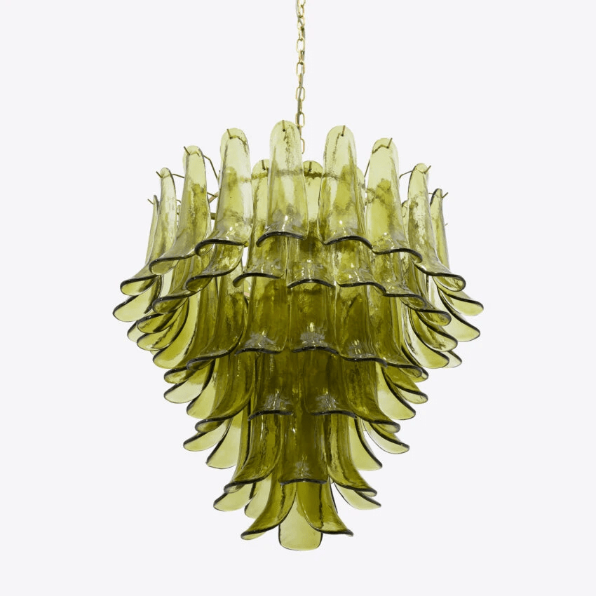Aurora Chandelier Green Petal Glass Layered Natural - Neutralighting