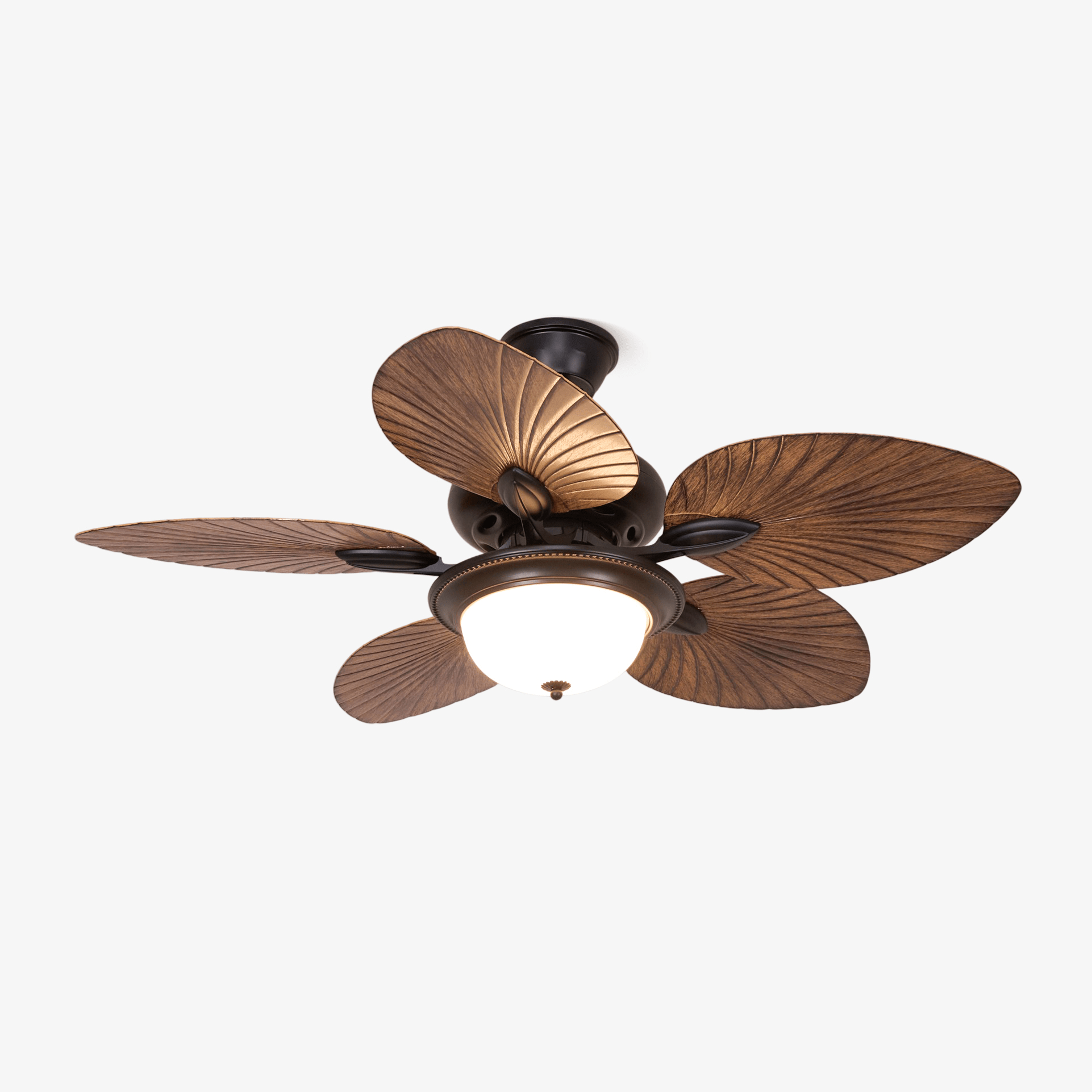 Virel Deckenventilatorleuchte im tropischen Holzdesign, Modell A, 42 Zoll Durchmesser