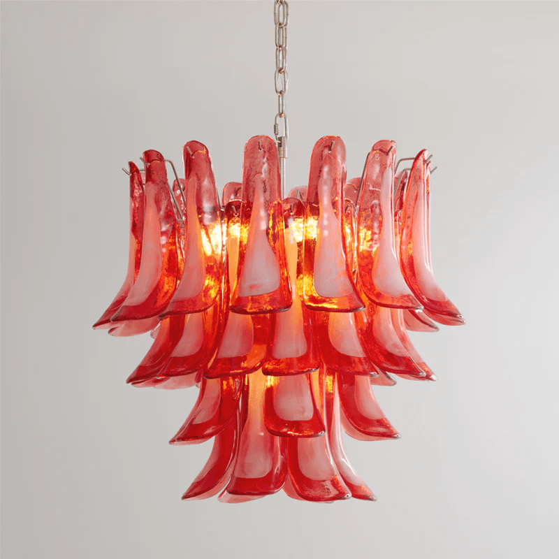 Aurora Chandelier Crimson Murano Glass Petals Layered Vintage - Neutralighting