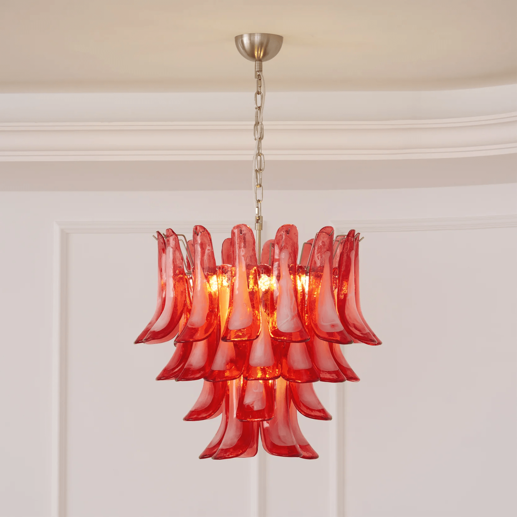 Aurora Chandelier Crimson Murano Glass Petals Layered Vintage - Neutralighting