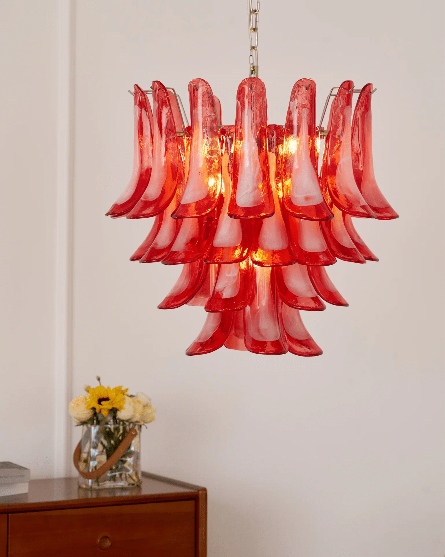Aurora Chandelier Crimson Murano Glass Petals Layered Vintage - Neutralighting