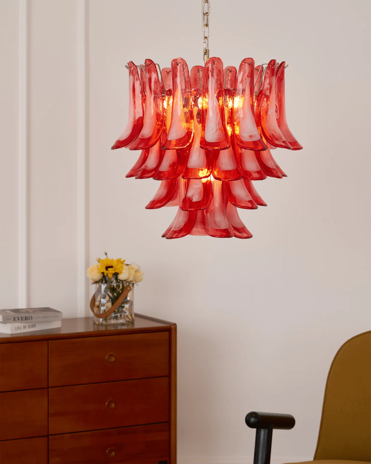 Aurora Chandelier Crimson Murano Glass Petals Layered Vintage - Neutralighting
