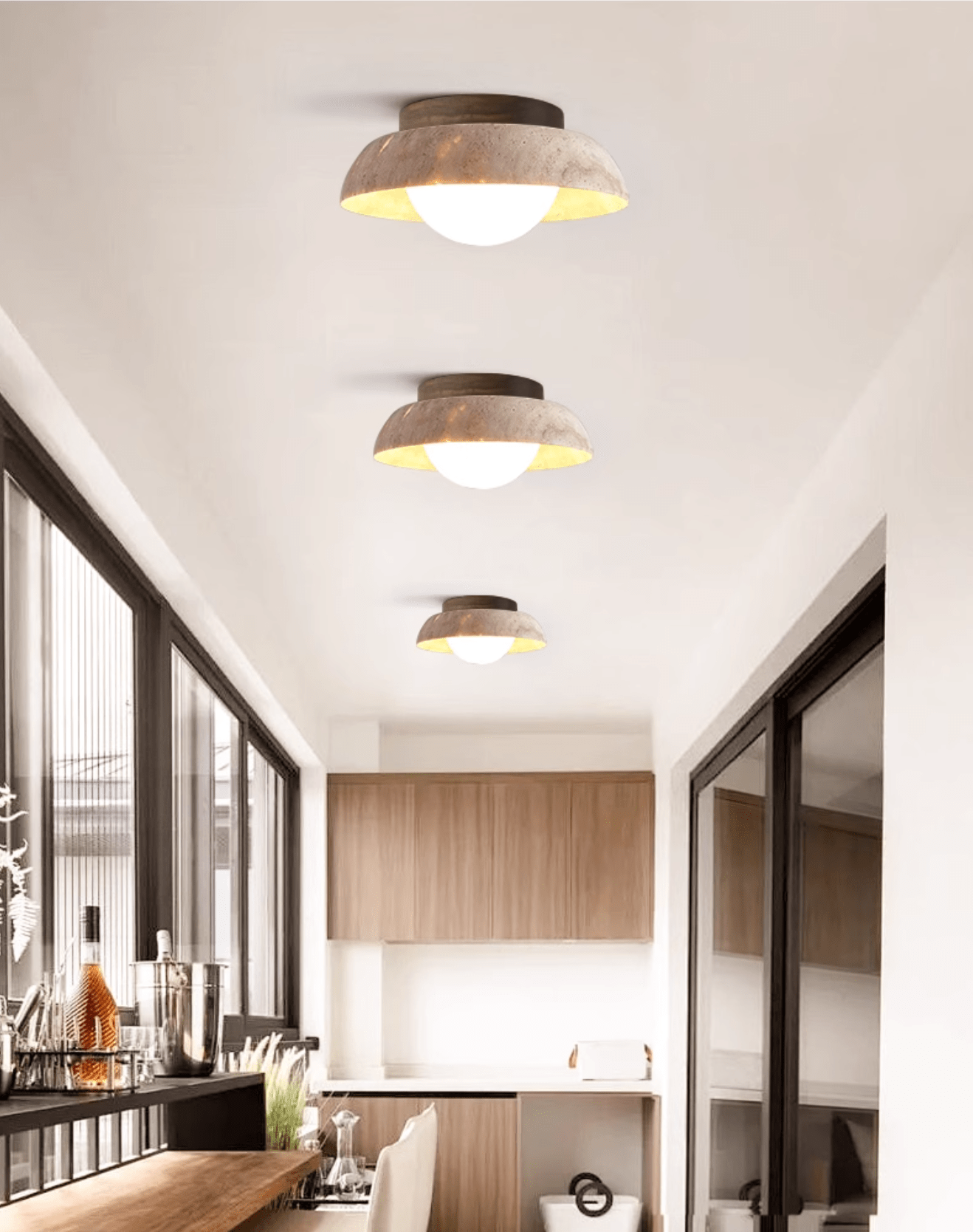 Ashaionis Disc-Dome Travertine Ceiling Light - Neutralighting