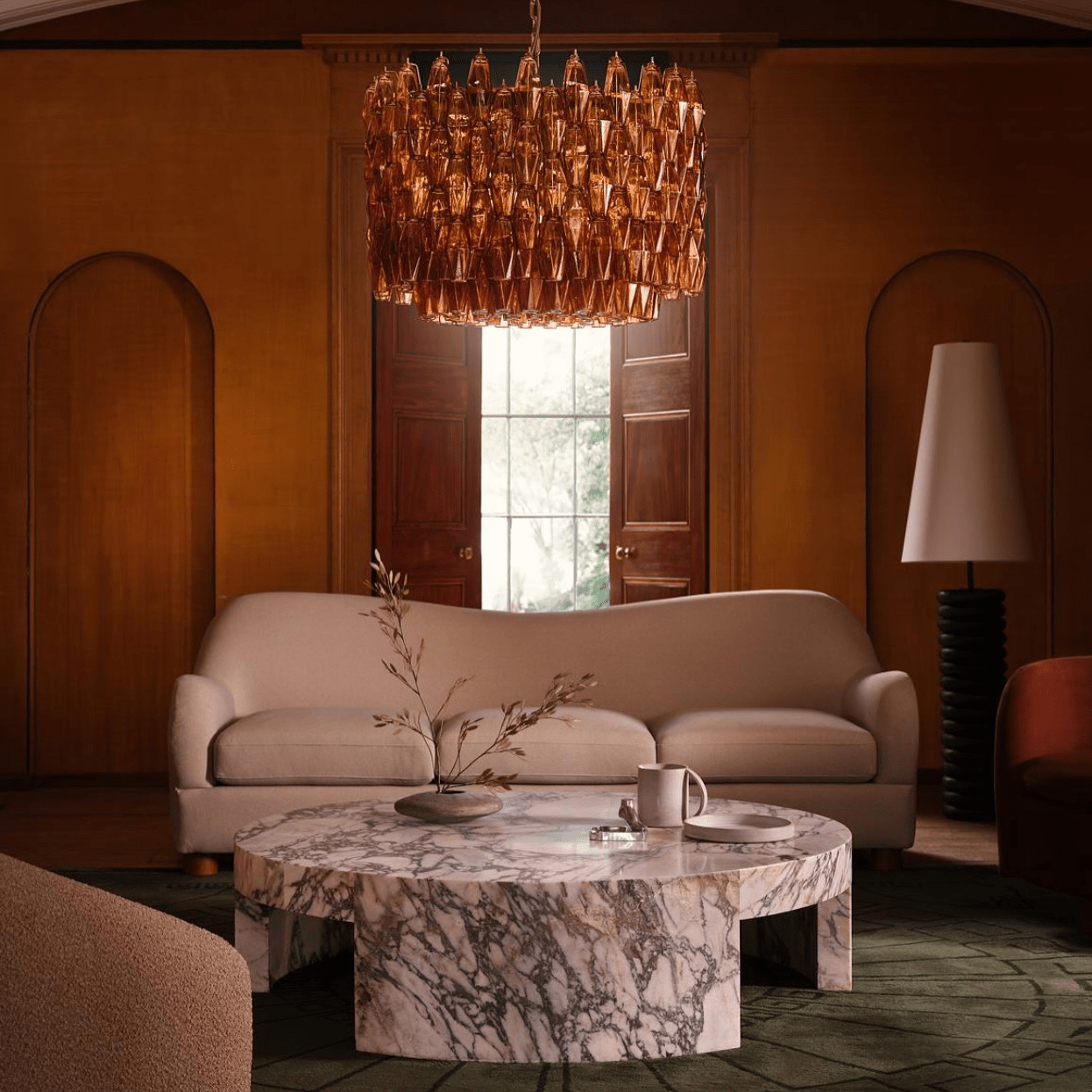 Aurora Chandelier Drum Amber Glass Elegant - Neutralighting