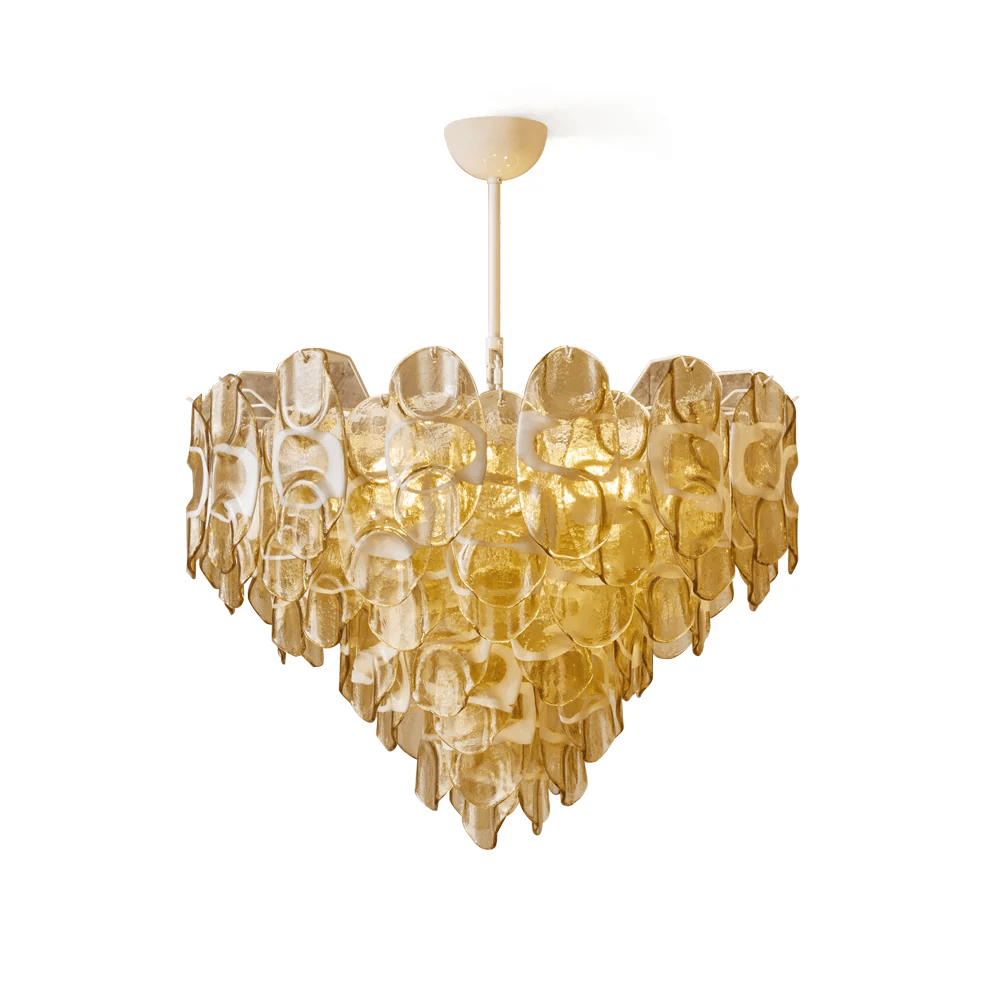 Aurora Chandelier Amber Murano Glass Oval Drops Layered - Neutralighting