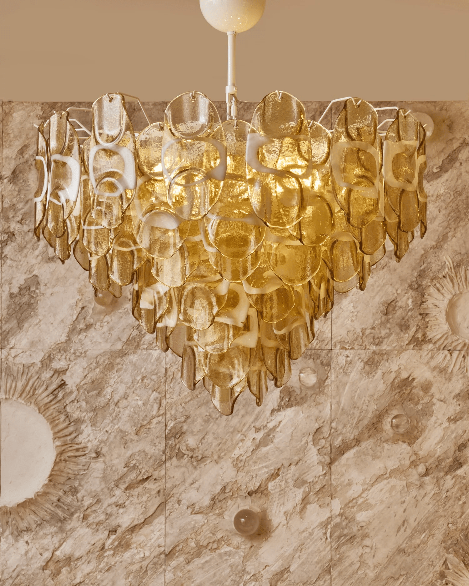 Aurora Chandelier Amber Murano Glass Oval Drops Layered - Neutralighting