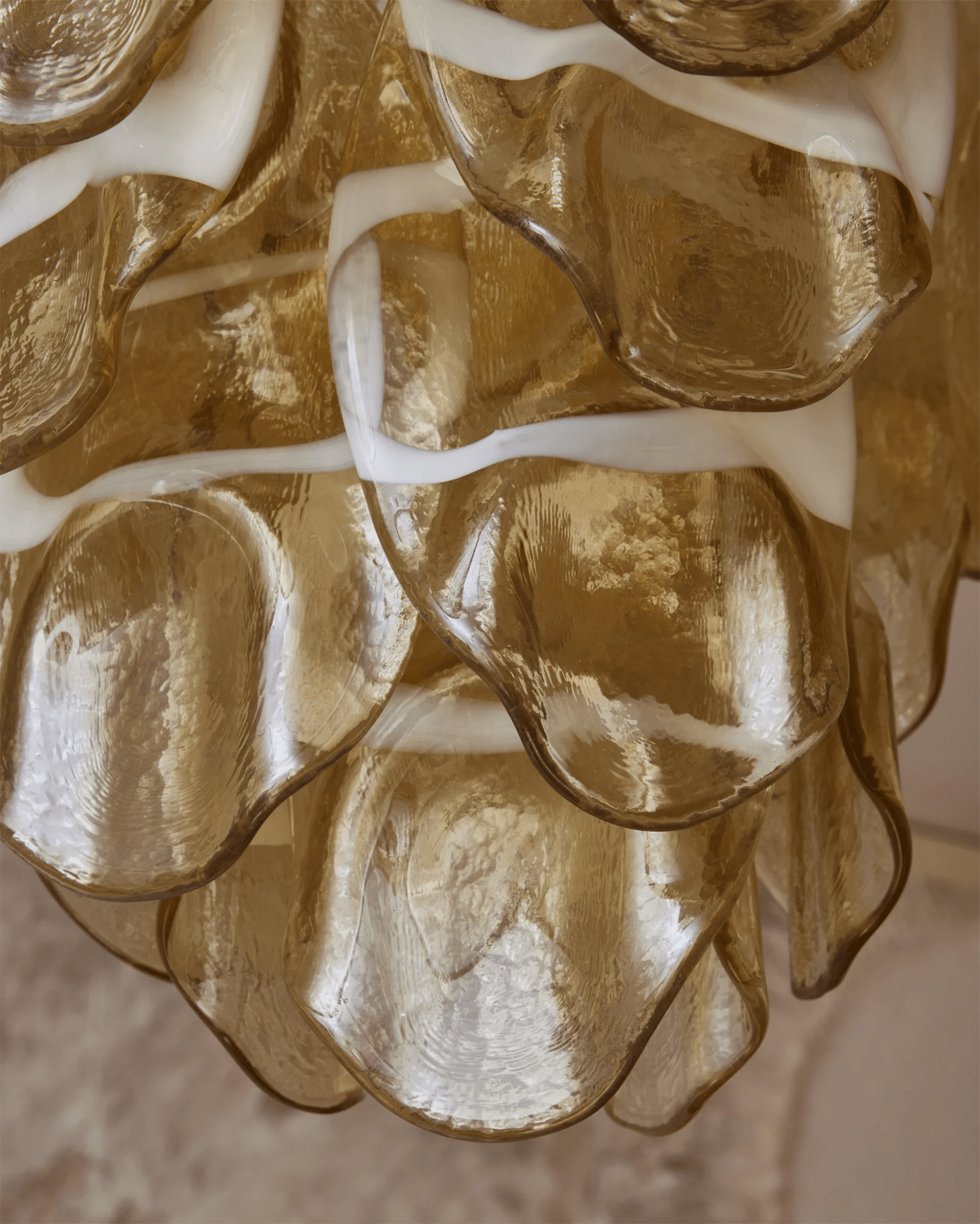 Aurora Chandelier Amber Murano Glass Oval Drops Layered - Neutralighting