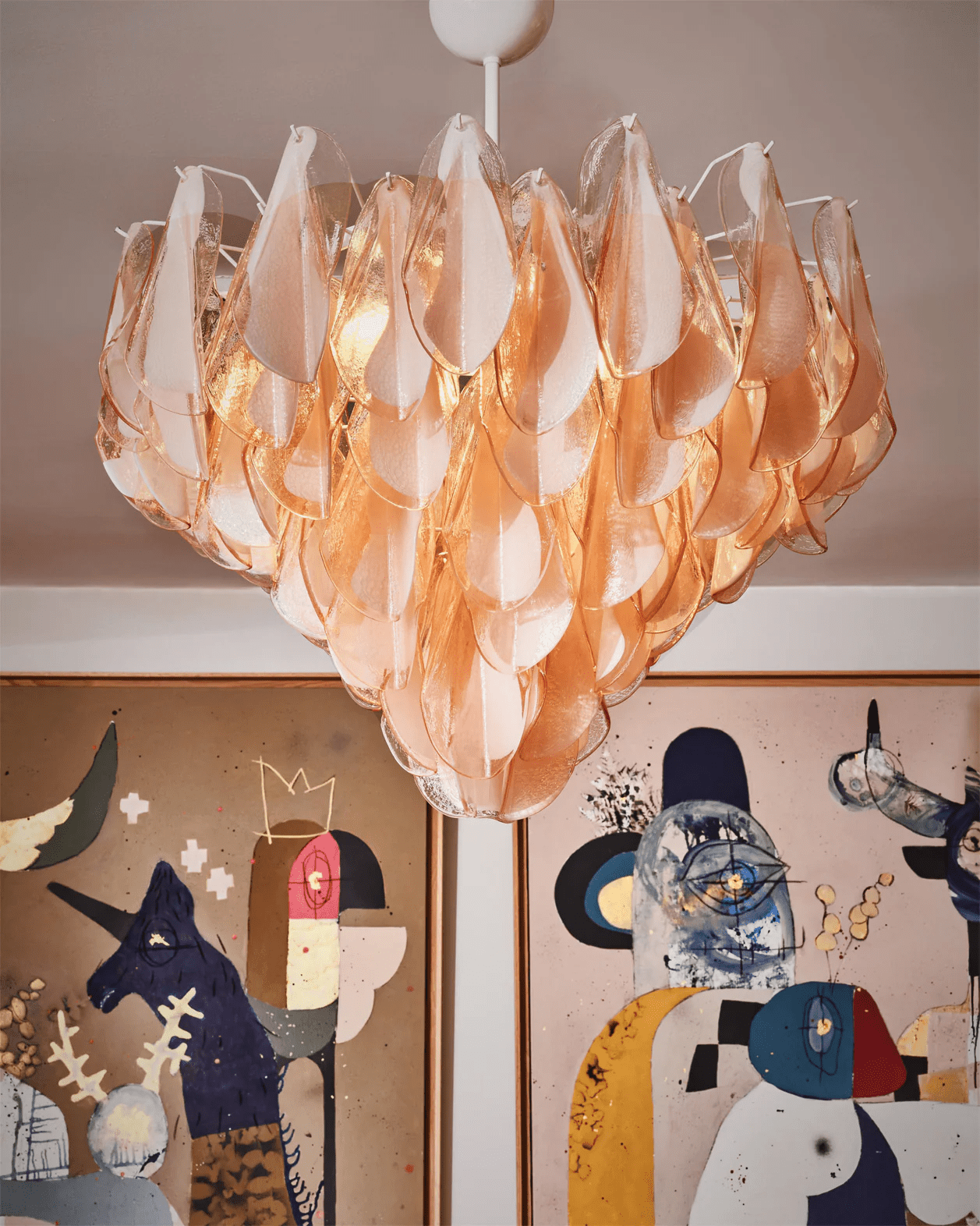 Aurora Chandelier Amber Murano Glass Oval Drops Layered - Neutralighting