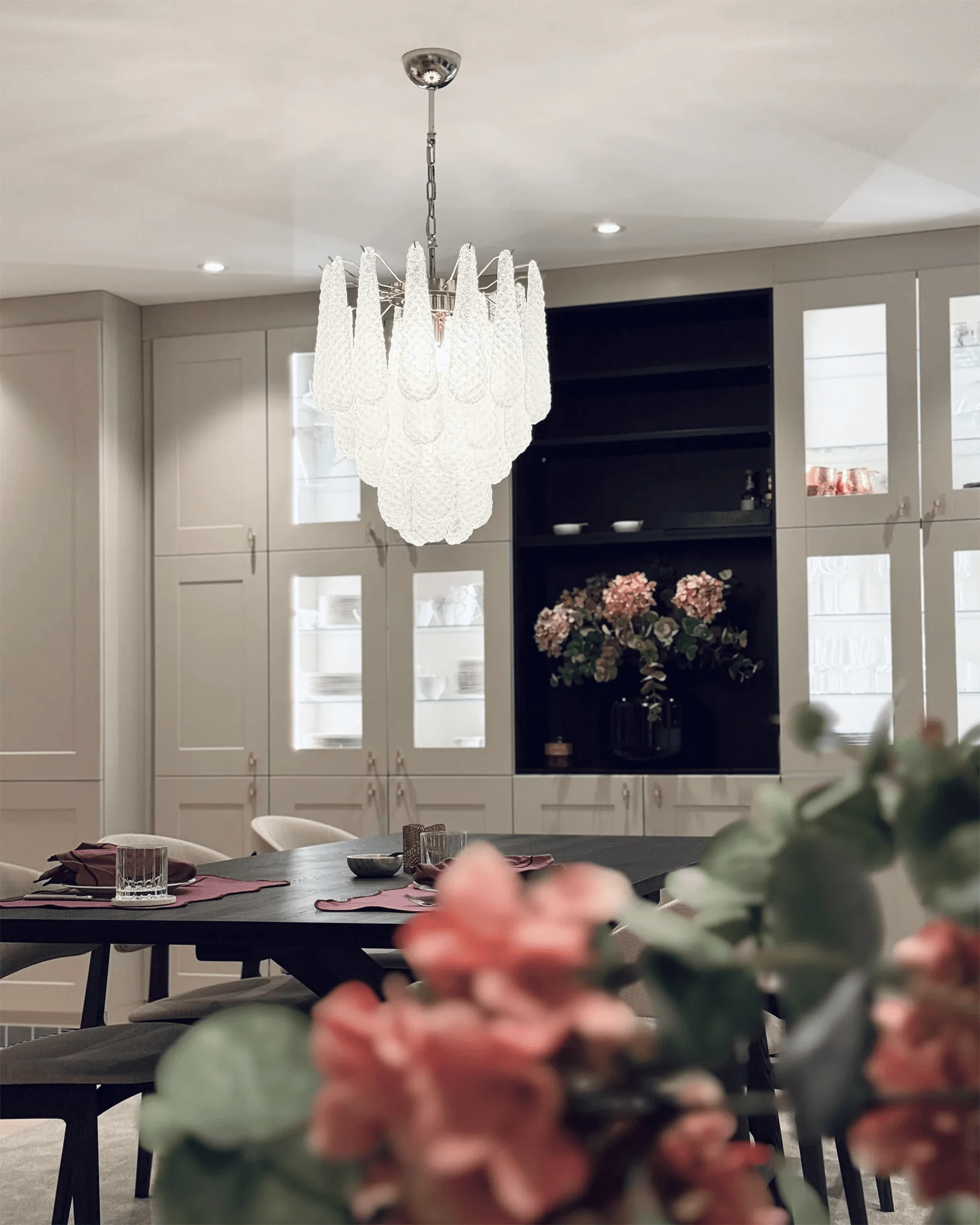 Aurora Chandelier Murano Glass Drops Frosted Teardrop - Neutralighting