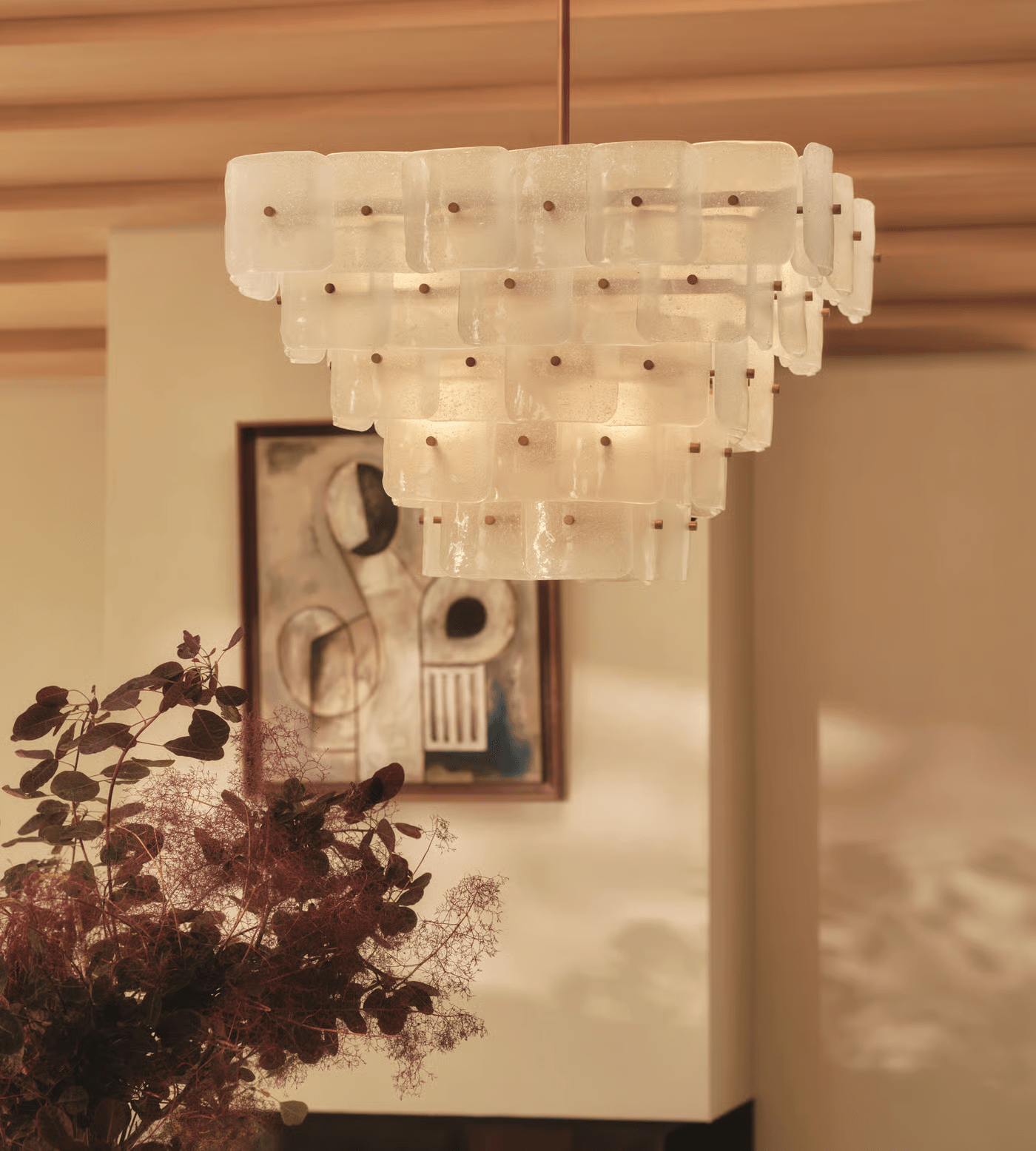 Aurora Chandelier White Frosted Glass Geometric Tiered - Neutralighting