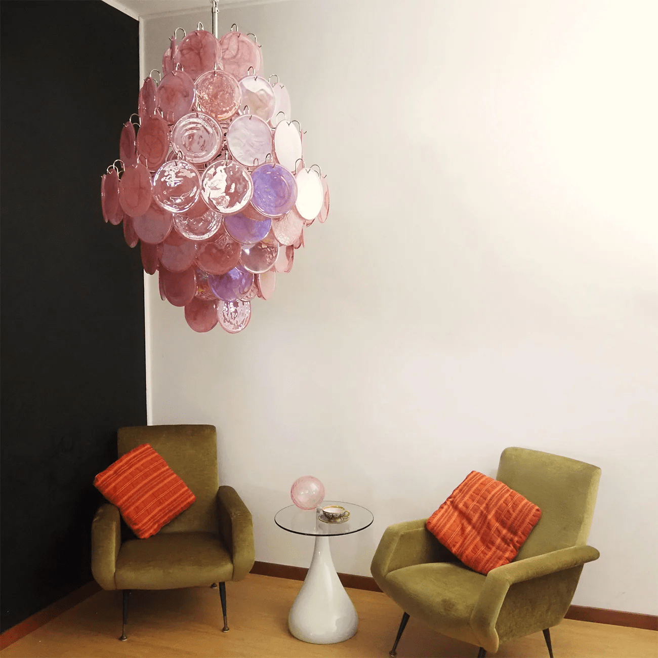 Aurora Chandelier Pink Murano Glass Handblown Discs - Neutralighting