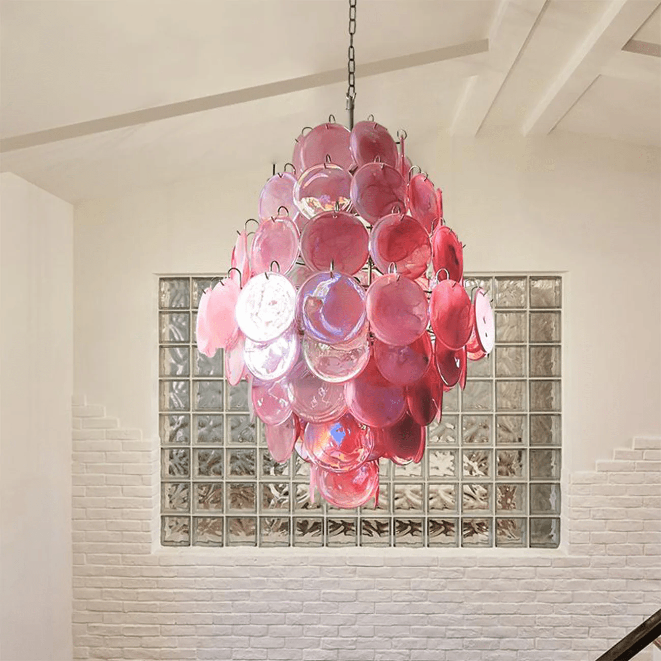 Aurora Chandelier Pink Murano Glass Handblown Discs - Neutralighting