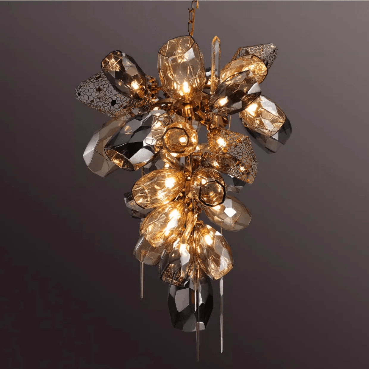 Aurora Chandelier Modern Glass Crystal Smoked Cluster - Neutralighting