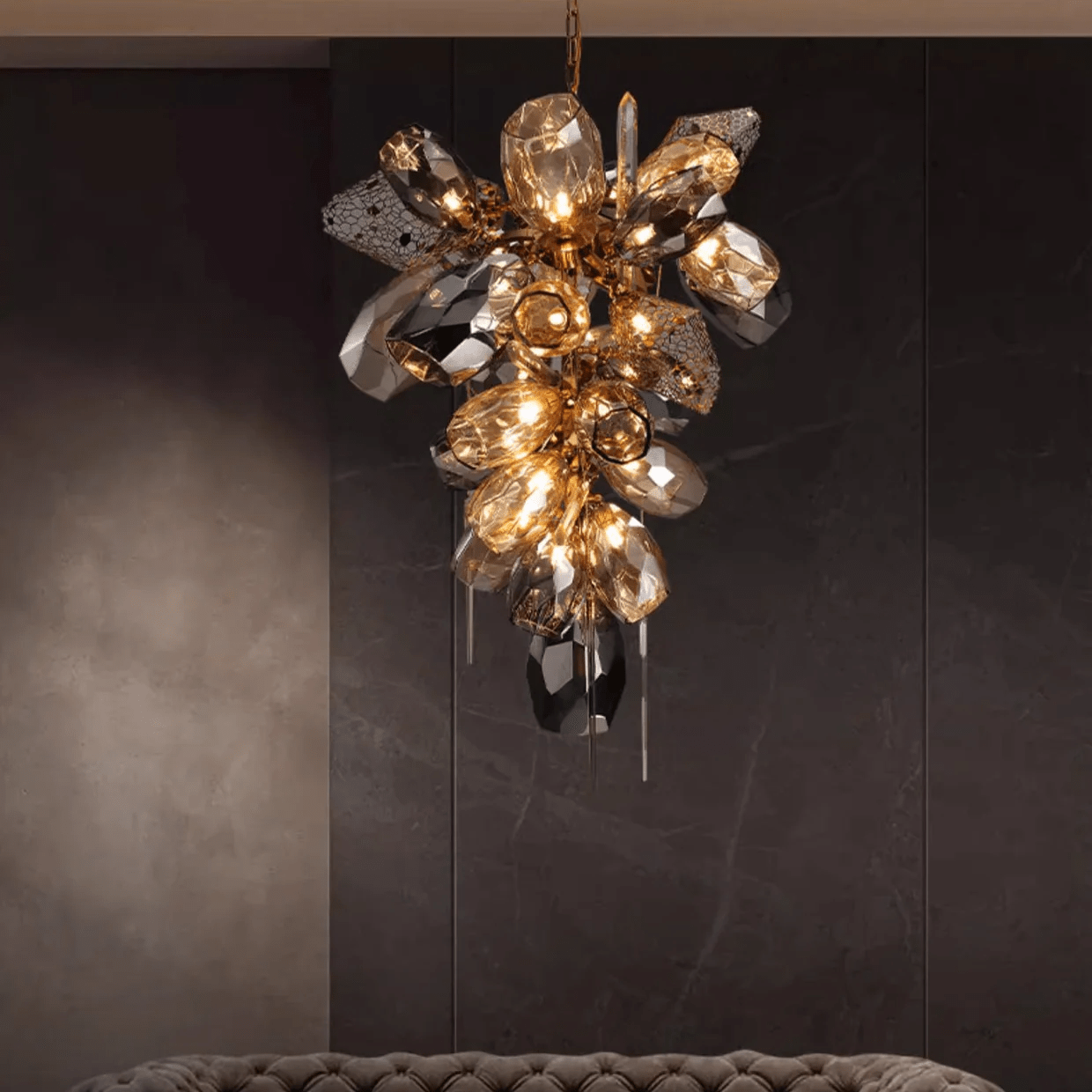Aurora Chandelier Modern Glass Crystal Smoked Cluster - Neutralighting