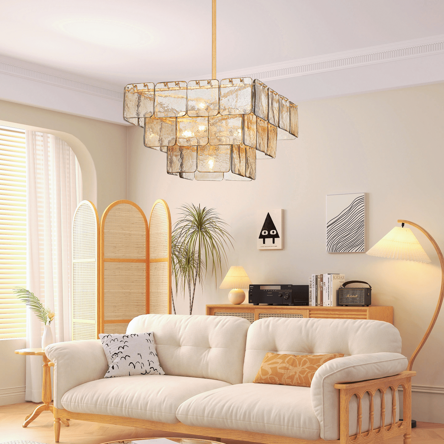 Aurora Chandelier Champagne Piastre Glass Modern - Neutralighting