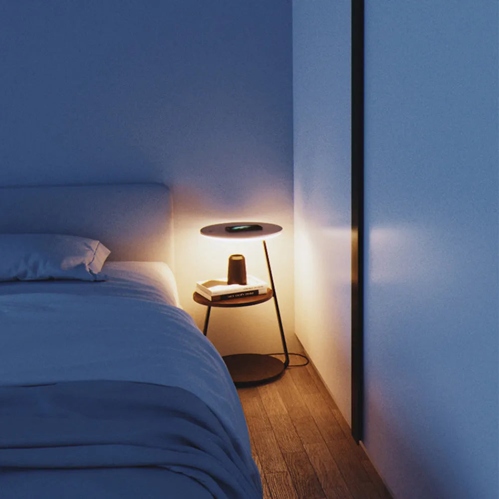 Muto  Natural Stehlampe, Mit Tisch, Rund, Holz, Schlafzimmer