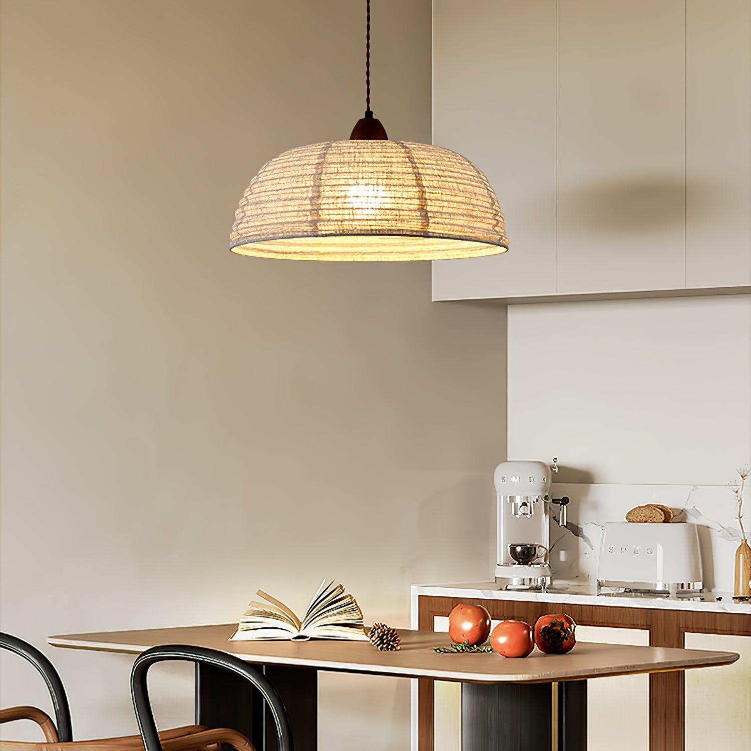Ritta Retro Laterne Holz Textil Pendelleuchte Studie Küche-Letslighting