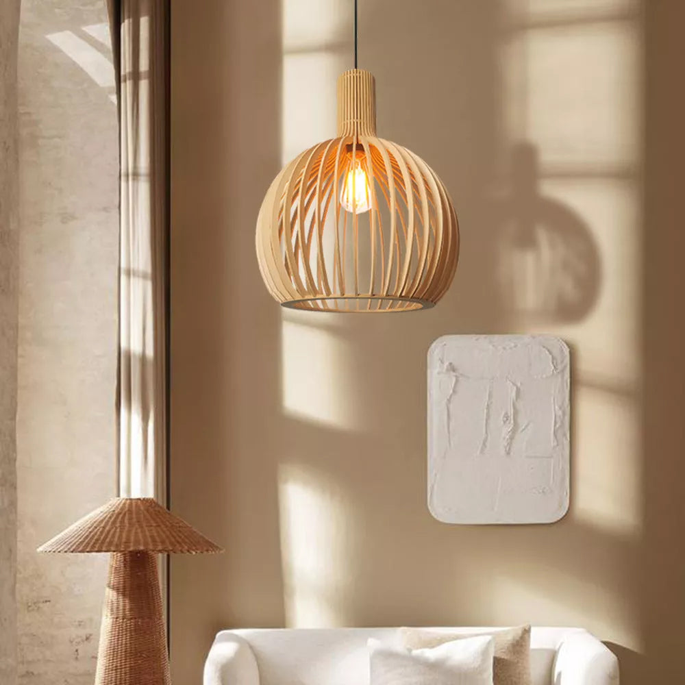 Muto Hölzerne Vogelkäfig-Lampe Pendelleuchte Holz Esszimmer