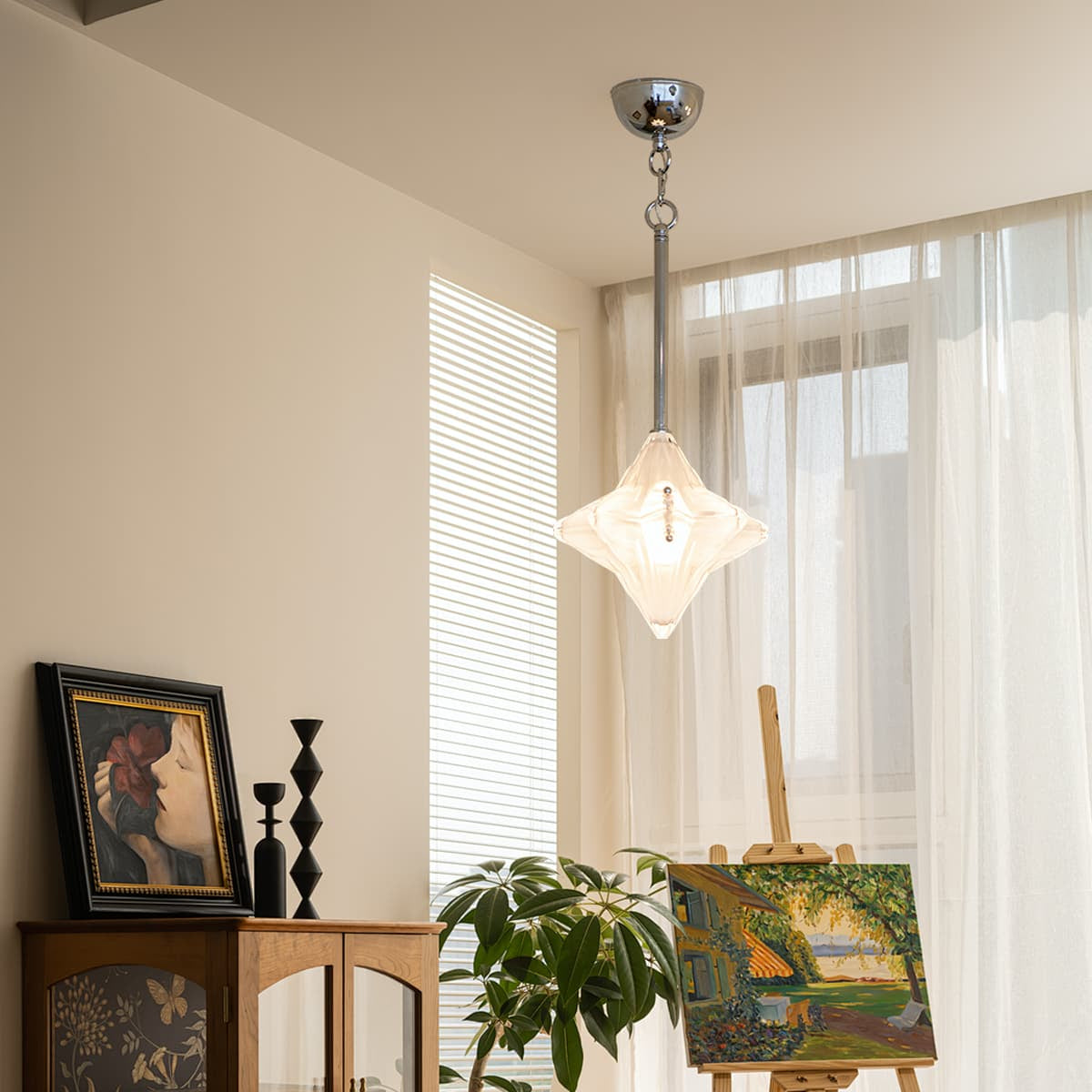 Art Deco Astris Elara Stern Pendelleuchte, Detailansicht