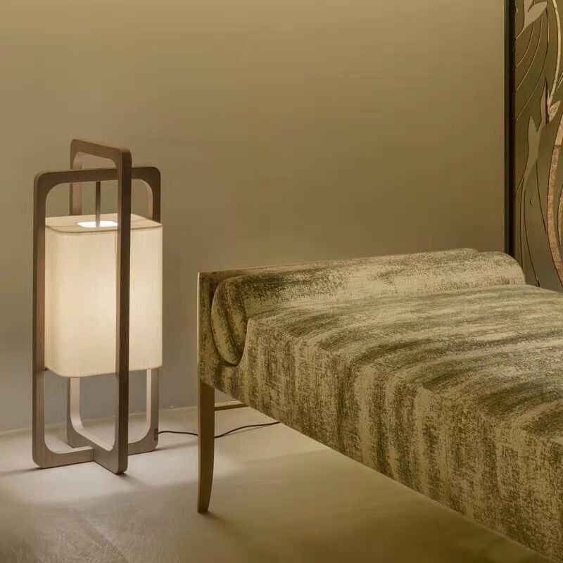 Muto Retro Stehleuchte Rectangular, Esszimmer/Wohnzimmer, Holz Stoff