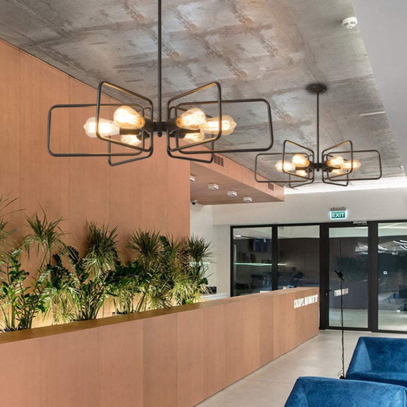 Silva Industrieller LED Kronleuchter Schwarz Metall Wohnzimmer/Schlafzimmer