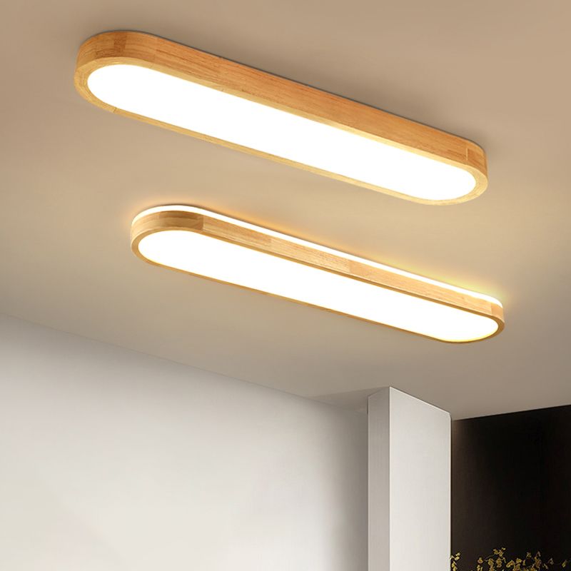 Muto Modern Oval LED Deckenleuchte Holz Wohn/Schlafzimmer Holz&Acryl 65/90/120CM Lang