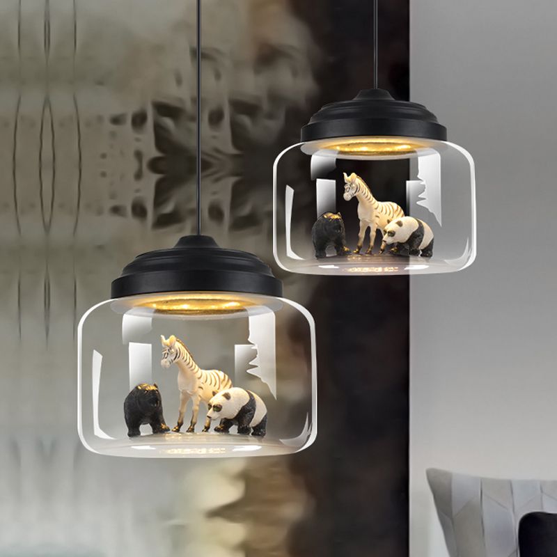 Arisha Design Tiere LED Pendelleuchte Schwarz/Weiß Wohn/Schlaf/Kinderzimmer Metall&Glas ∅ 24CM