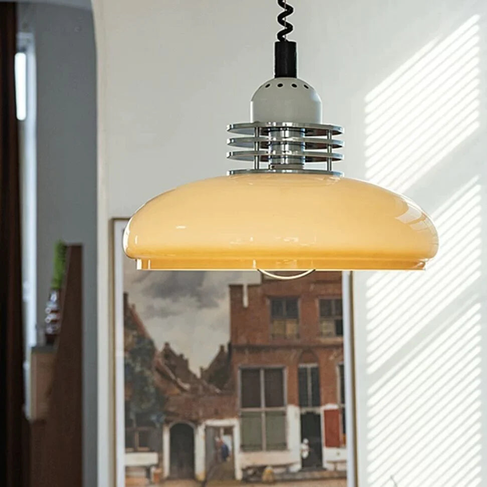Valentina Vintage LED Pendelleuchte Glas Weiß Gelb Metall Wohnzimmer