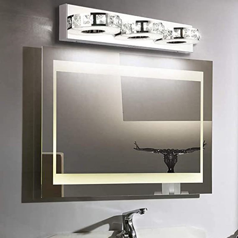 Kristy Mordern Zylindrische LED Wandleuchte Silber Bade/Schlafzimmer Metall Kristall 3/4 Leuchten