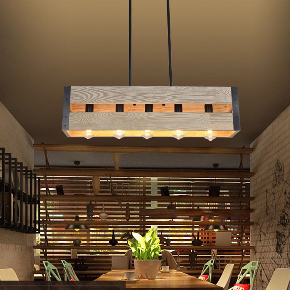 Silva Vintage LED Pendelleuchte Rechteckig ,2 Farben, Metall Holz
