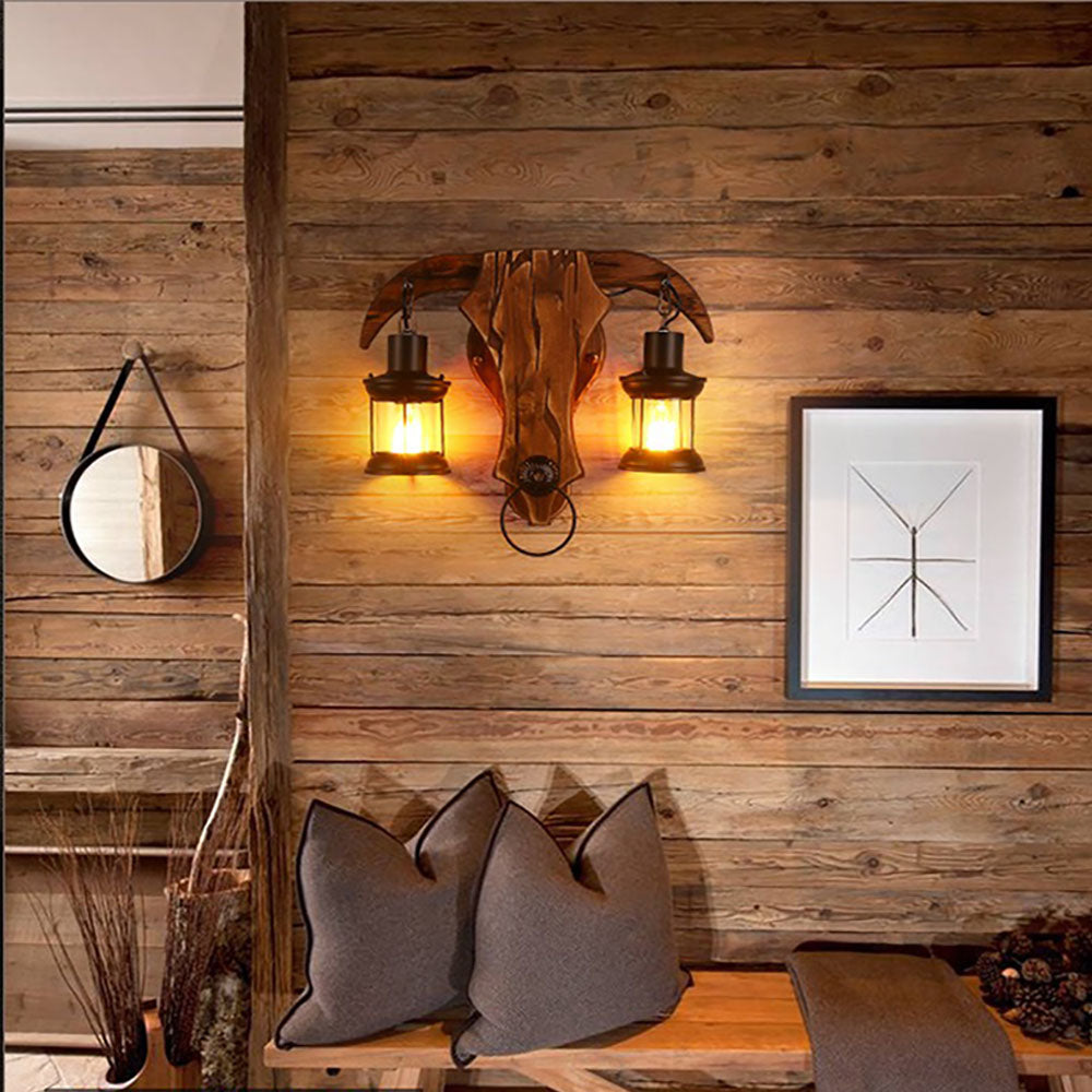 Epoch Vintage LED Wandleuchte Innen Bull Zweiflamming Schlaf/Wohnzimmer Metall